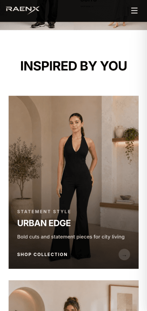 RAENX mobile storefront with its Inspired By You collection