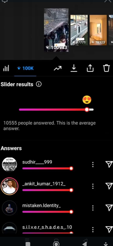Story snapshot showing 100K views and 10,555 responses