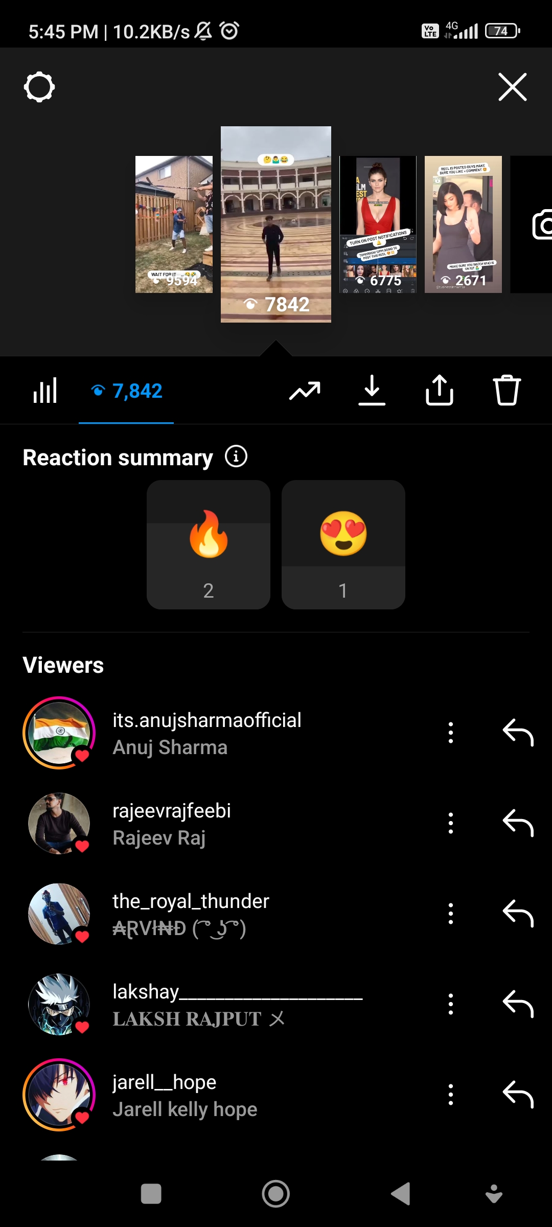 Story snapshot showing 7,842 baseline views